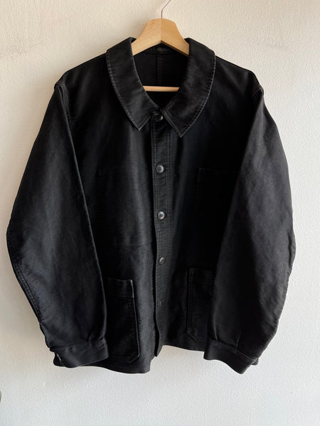 Vintage 1940/50’s Black French Workwear Moleskin Chore Coat