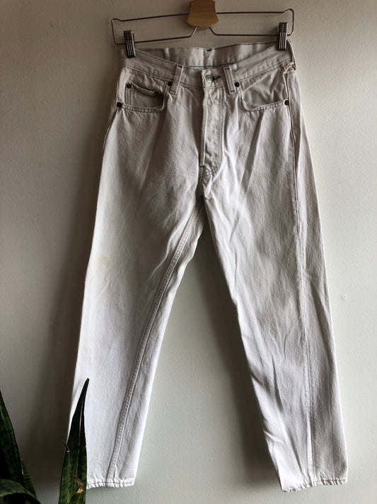 Vintage 1980’s Contrast Stitch White Denim Levi’s 501 Jeans - La Lovely Vintage 