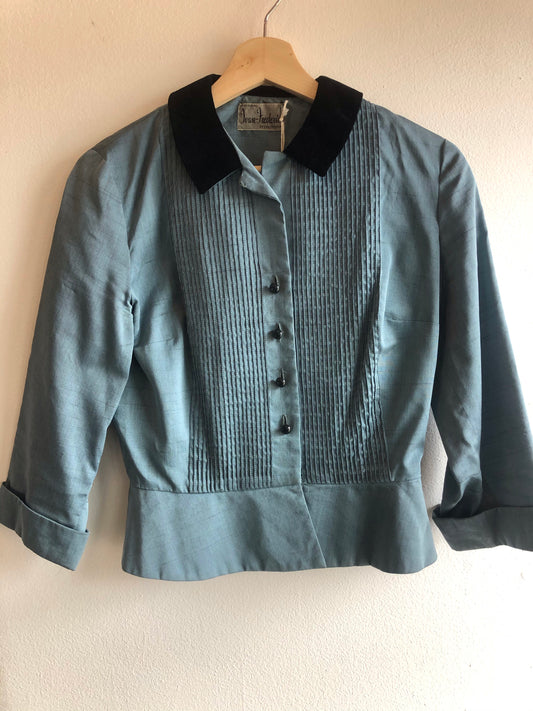 Vintage 1950’s Loop-Collar Pleated Blouse - La Lovely Vintage 