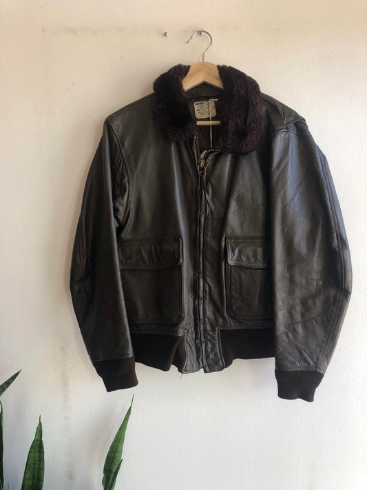 Vintage 1970s USN G-1 Leather Flight Jacket - La Lovely Vintage 