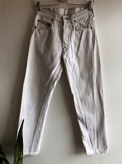 Vintage 1980’s Contrast Stitch White Denim Levi’s 501 Jeans - La Lovely Vintage 