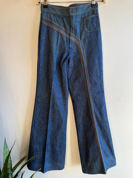 Vintage 1970’s Embroidered Denim Bell Bottom Jeans