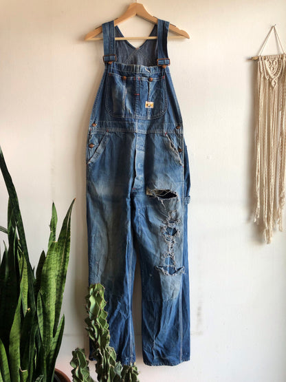 Vintage 1950’s “Square Bak” Payday Repaired Denim Overalls - La Lovely Vintage 
