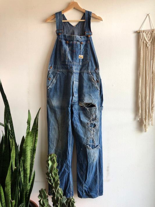 Vintage 1950’s “Square Bak” Payday Repaired Denim Overalls - La Lovely Vintage 