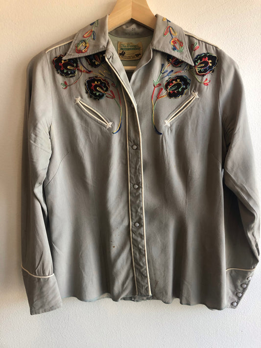 Vintage 1940/1950’s “The Wrangler” Gabardine Embroidered Western Shirt - La Lovely Vintage 