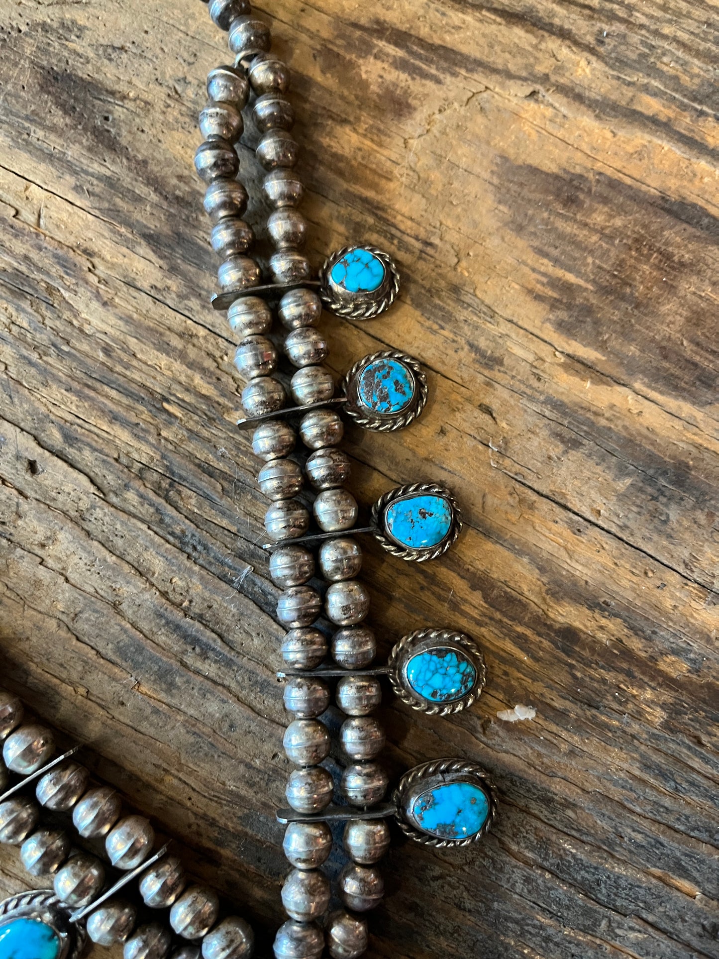 Vintage 1940’s Turquoise and Sterling “Squash Blossom” Necklace