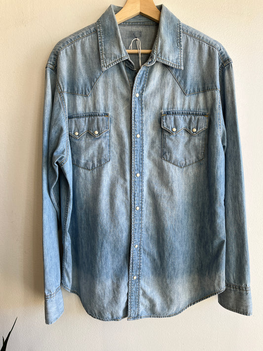 Vintage 1970’s Denim Western Pearl Snap Shirt - La Lovely Vintage 