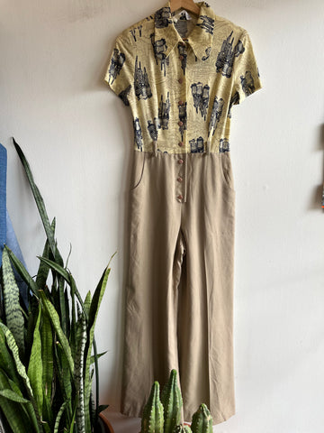 Vintage 1970’s “Tracy Petites” Paris-Themed Jumpsuit