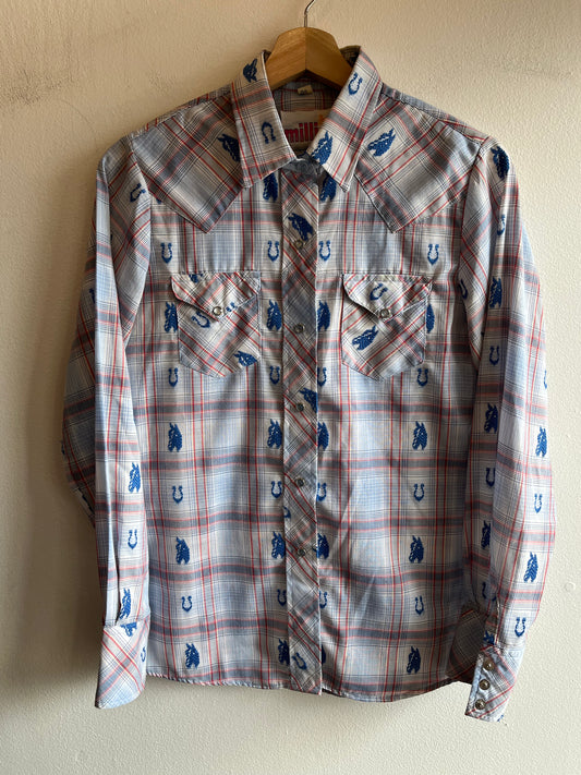 Vintage 1970’s Millie Western Horse Themed Pearl Snap Shirt - La Lovely Vintage 