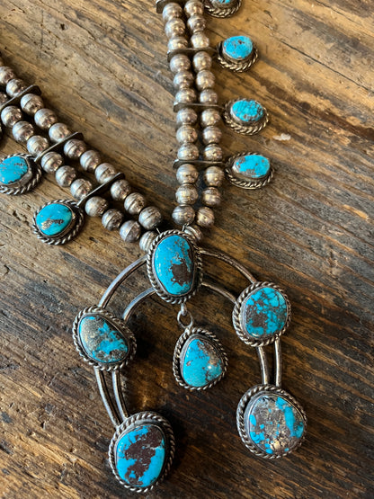Vintage 1940’s Turquoise and Sterling “Squash Blossom” Necklace