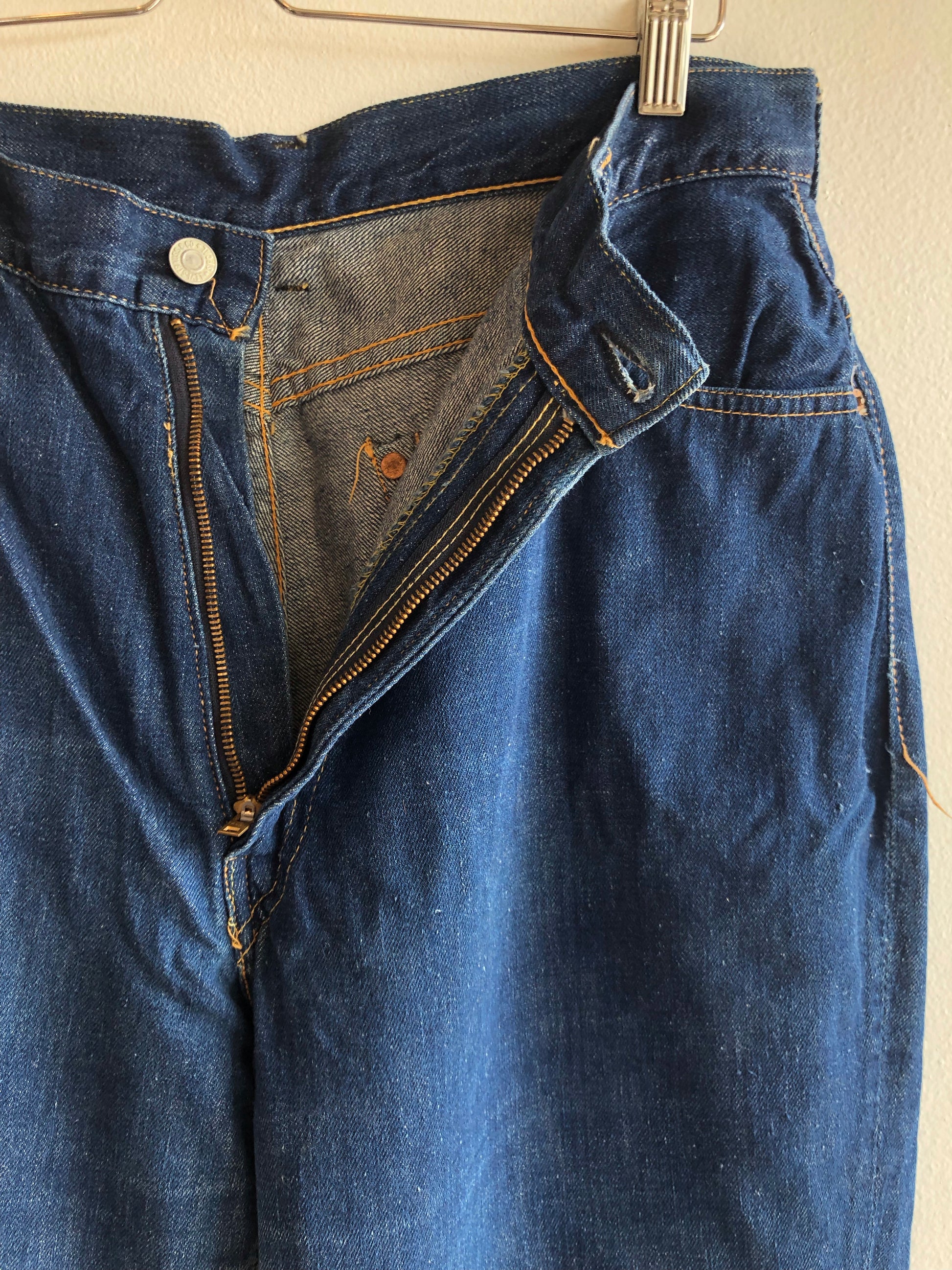 Reserve for Sarah Vintage 1950’s Levi’s Big E 701 Hidden Rivet Denim Jeans - La Lovely Vintage 