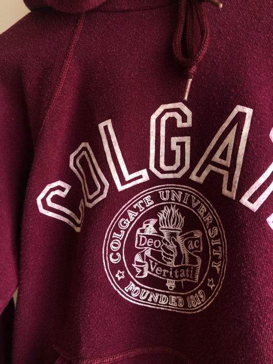 Vintage 1960/1970’s Maroon “Colgate” Hooded Sweatshirt - La Lovely Vintage 