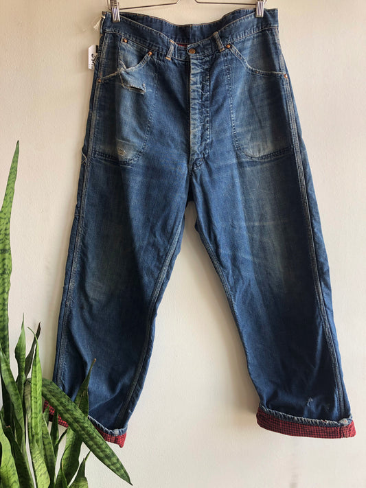 Vintage 1950s PowrHouse Flannel-Lined Denim Carpenter Jeans - La Lovely Vintage 