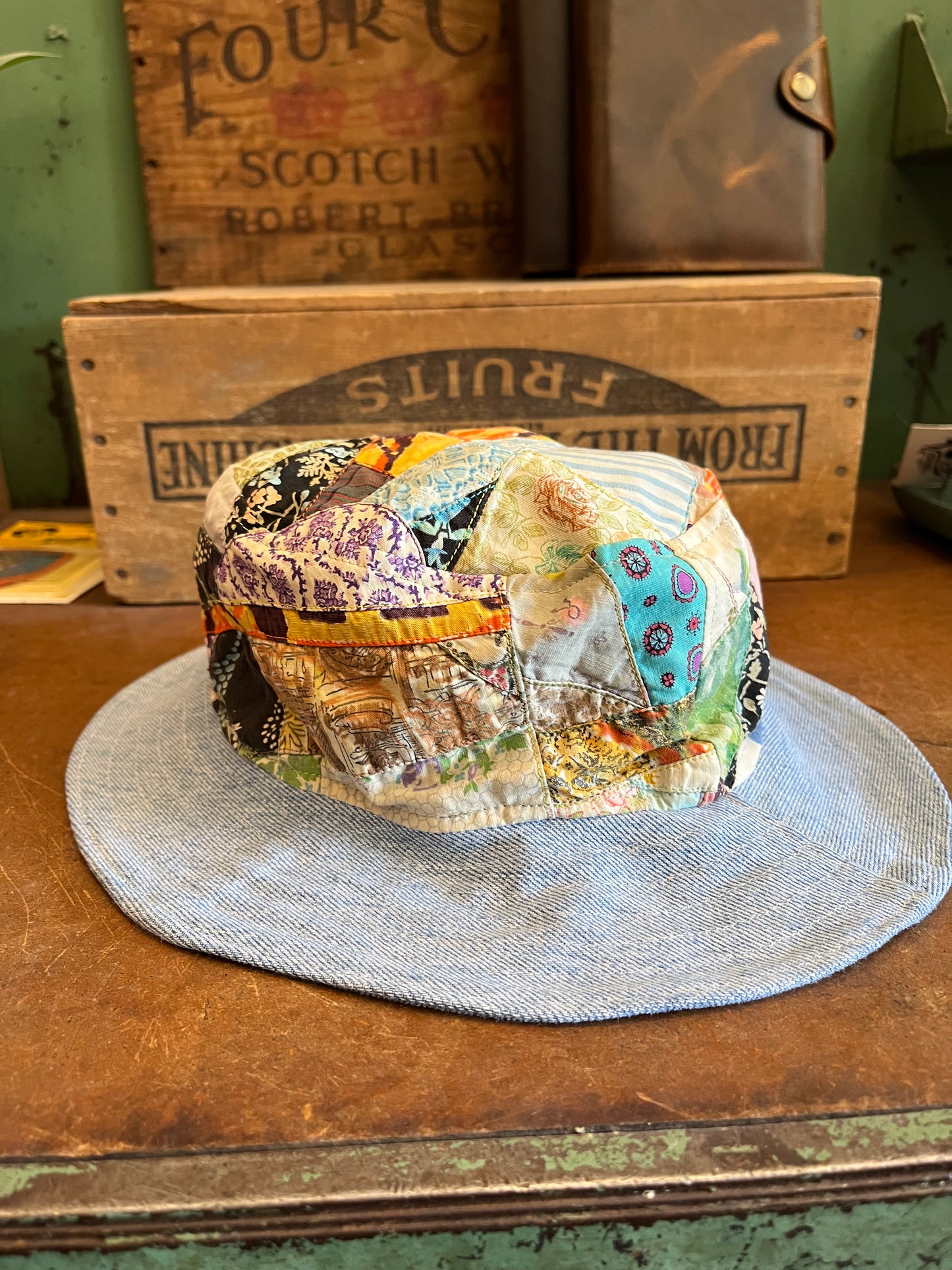 Double Down Vintage - Denim Panelled Reversible Bucket Hat - La Lovely Vintage 