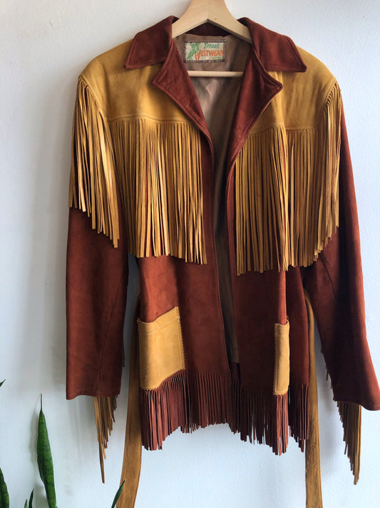 Vintage 1950’s Tregos Two-Tone Belted Fringe Jacket - La Lovely Vintage 