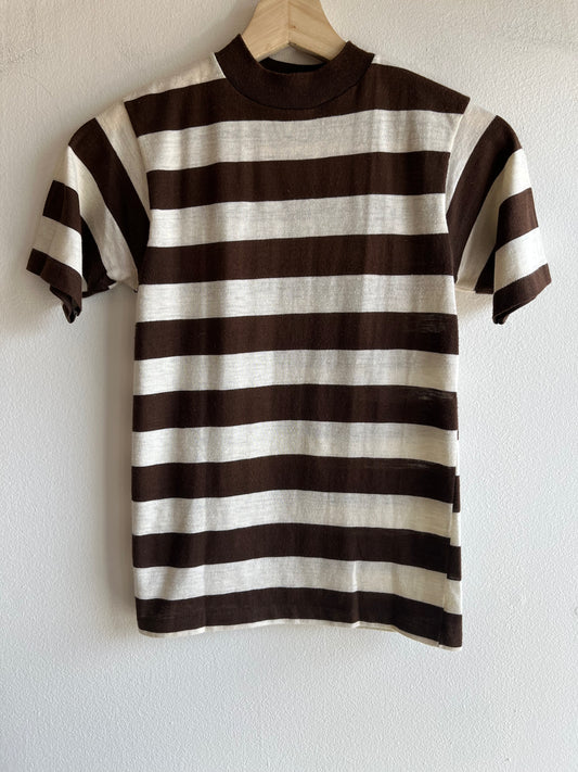Vintage 1950/60’s “Wonderknit” Brown Striped T-Shirt - La Lovely Vintage 