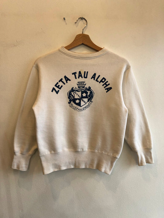 Vintage 1950’s Champion “Running Man” Zeta Tau Alpha Flock-Printed Sweatshirt - La Lovely Vintage 