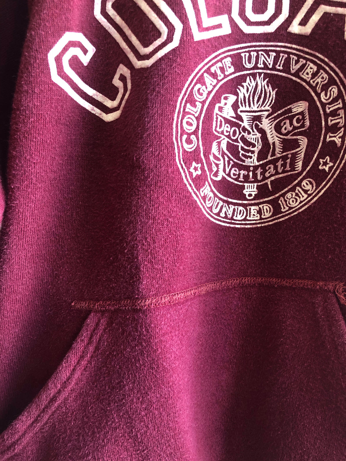 Vintage 1960/1970’s Maroon “Colgate” Hooded Sweatshirt - La Lovely Vintage 