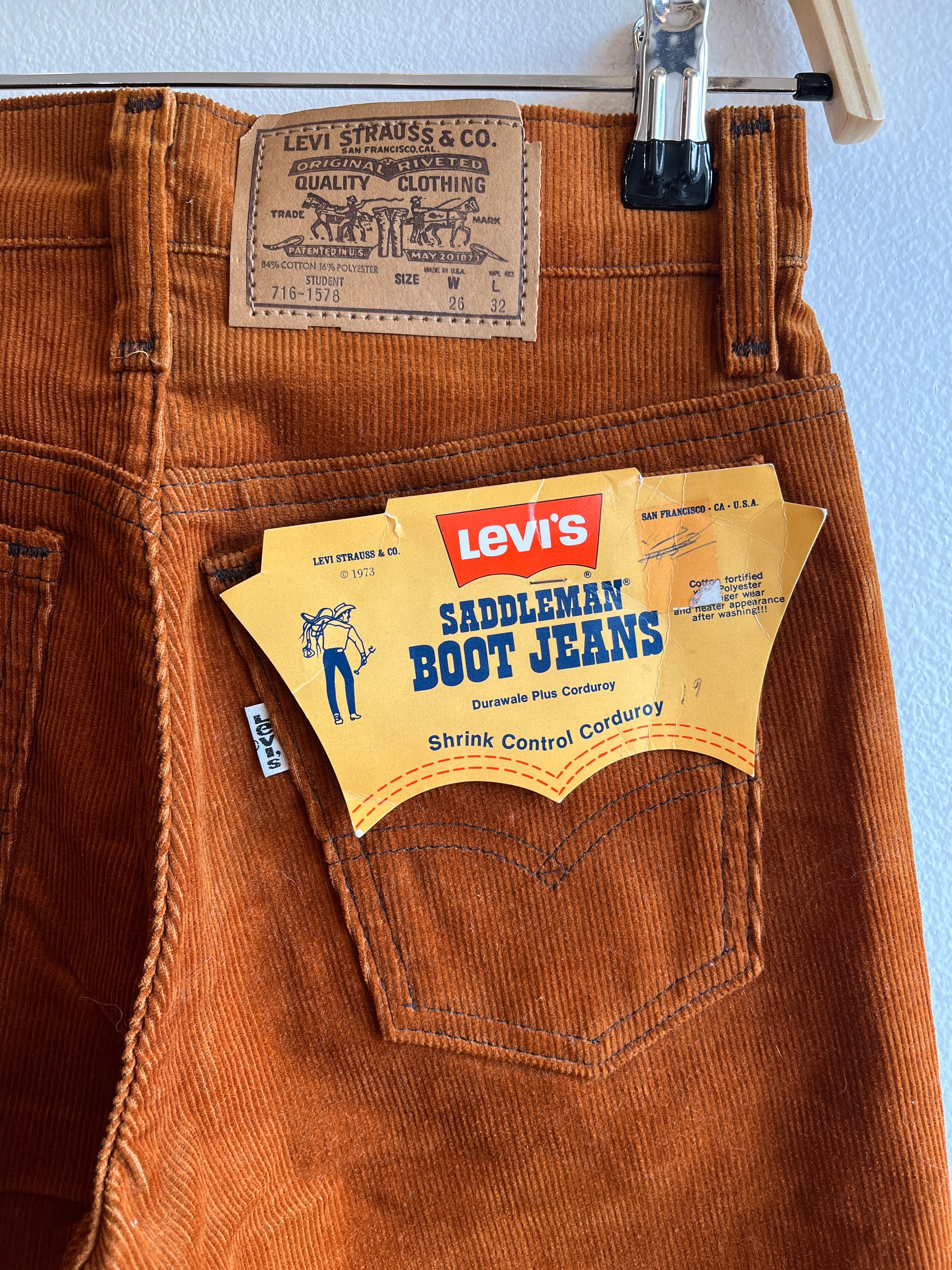 Vintage '70s Levi's Denim Corduroy Pocket Detail Orange Tag 32/33 x 32 Jeans offers