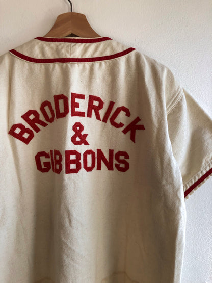 Vintage 1950’s “Broderick and Gibbons” Wool Baseball Jersey - La Lovely Vintage 