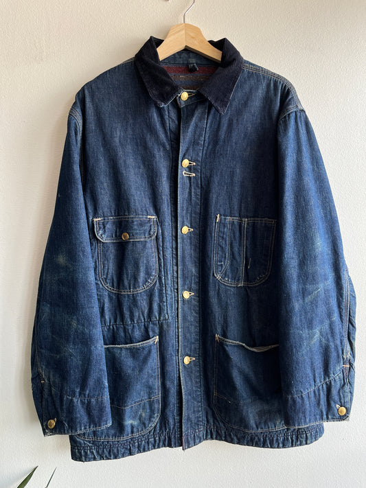 Vintage 1940’s Dark Wash Blanket Lined Denim Chore Coat - La Lovely Vintage 