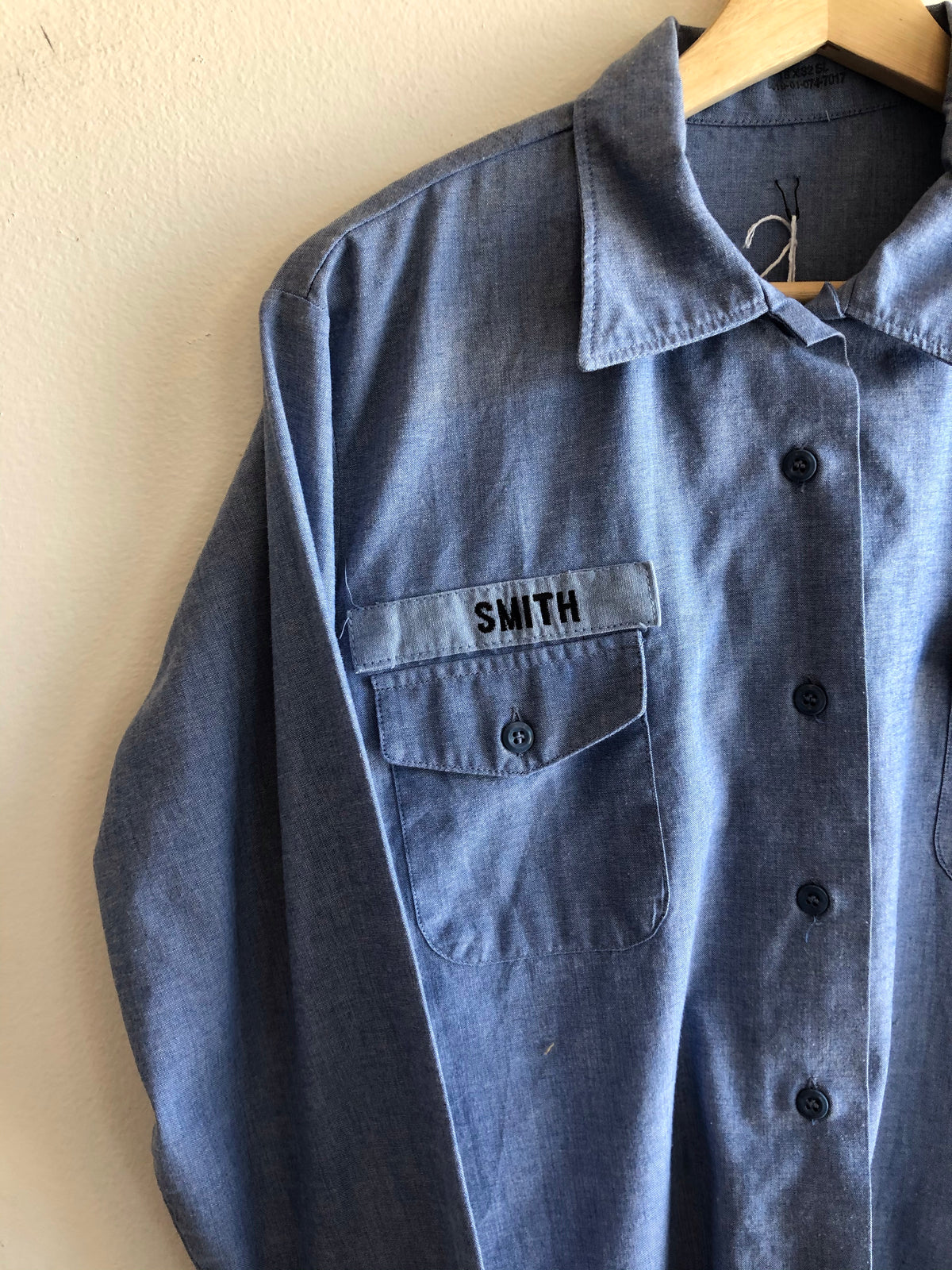 Vintage 1970’s U.S.N. Named Women’s Chambray Button-Up Shirt - La Lovely Vintage 