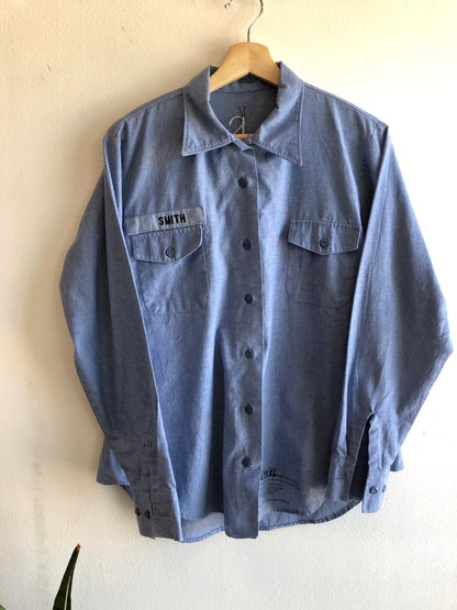 Vintage 1970’s U.S.N. Named Women’s Chambray Button-Up Shirt - La Lovely Vintage 