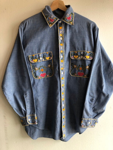 Vintage 1970’s Big Mac Embroidered Chambray Button-Up Shirt