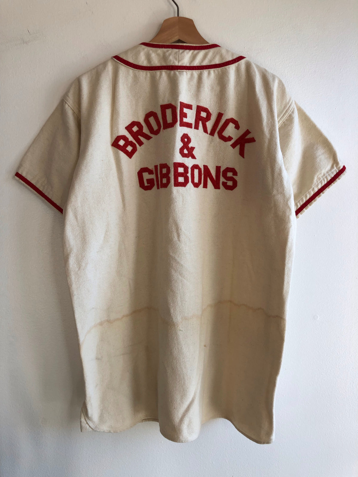 Vintage 1950’s “Broderick and Gibbons” Wool Baseball Jersey - La Lovely Vintage 