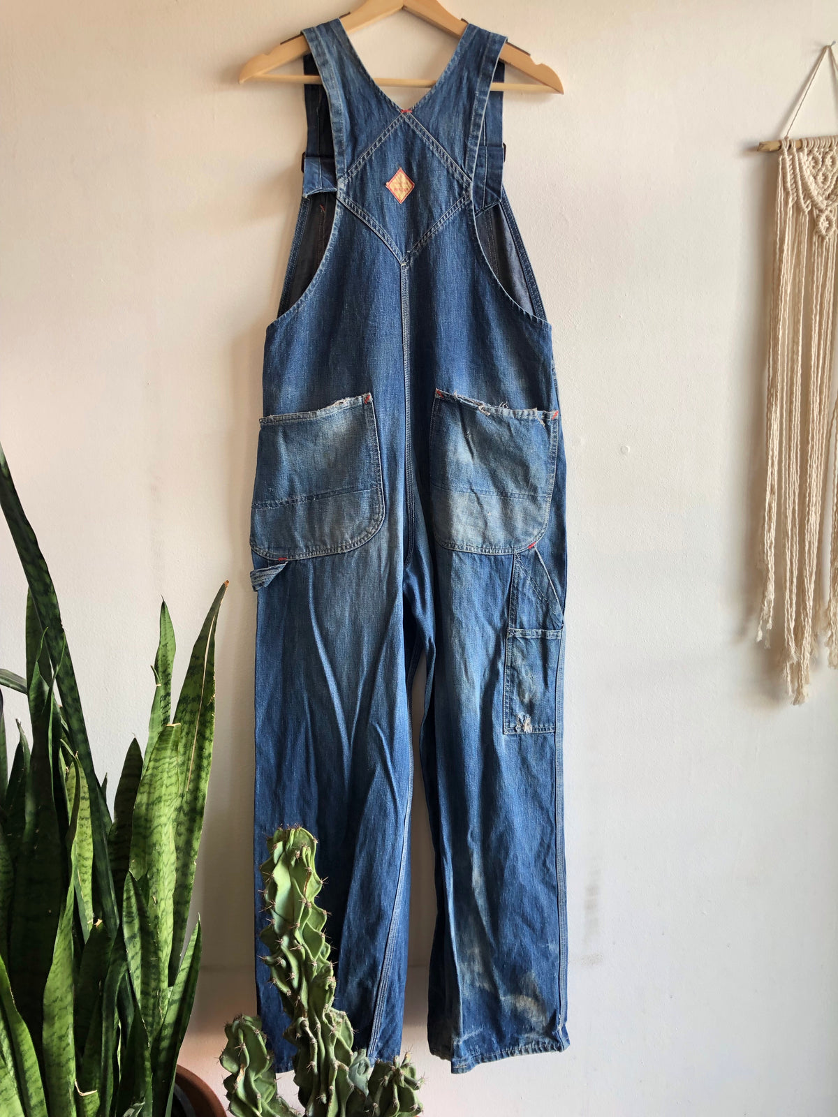 Vintage 1950’s “Square Bak” Payday Repaired Denim Overalls - La Lovely Vintage 