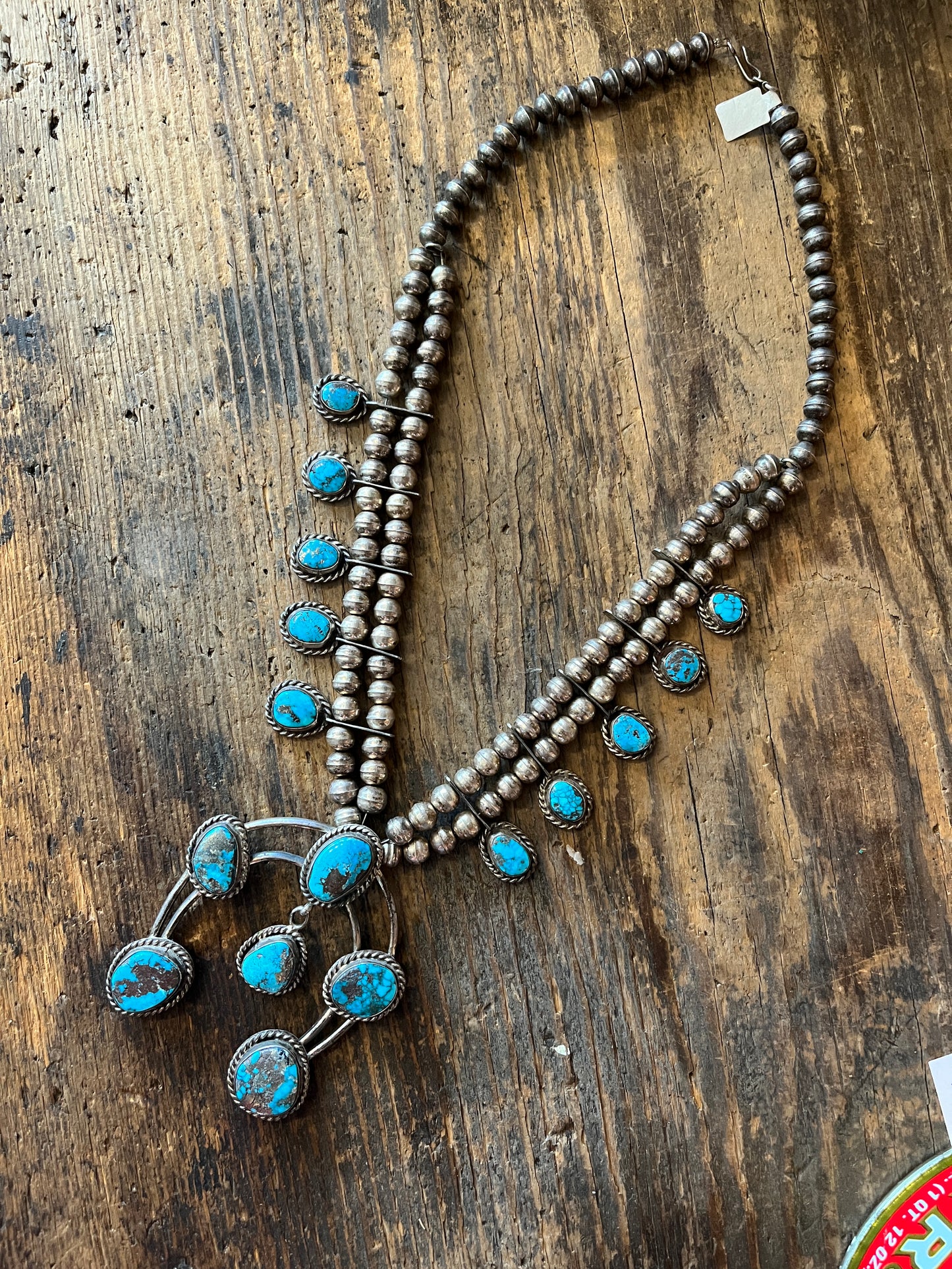 Vintage 1940’s Turquoise and Sterling “Squash Blossom” Necklace