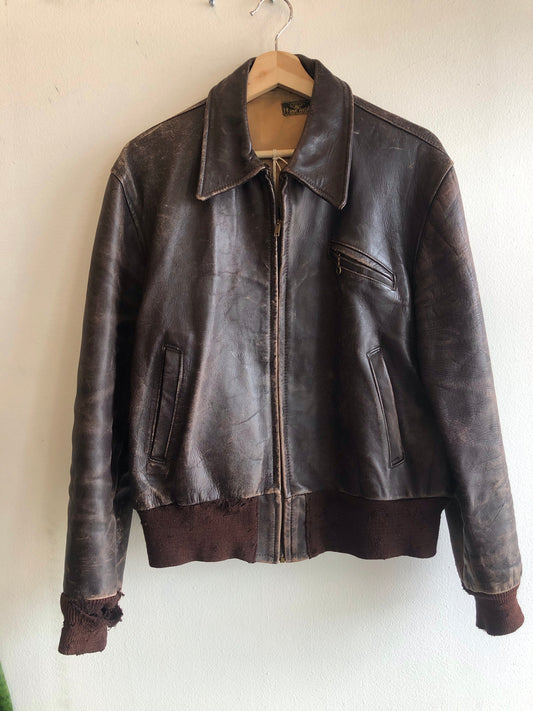 Vintage 1940s/1950s Unbranded Horsehide Leather Bomber Jacket - La Lovely Vintage 