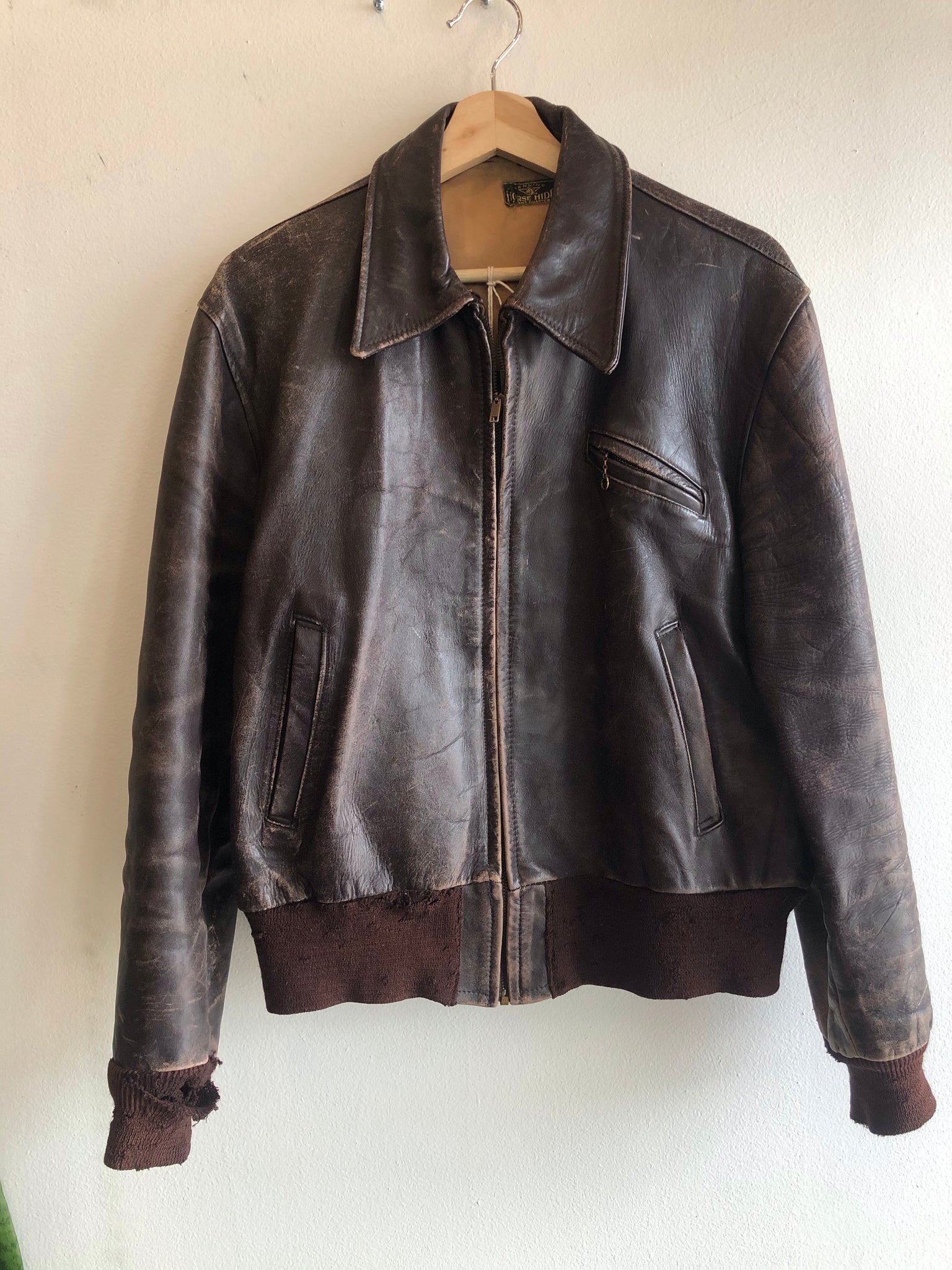 Vintage 1940s/1950s Unbranded Horsehide Leather Bomber Jacket