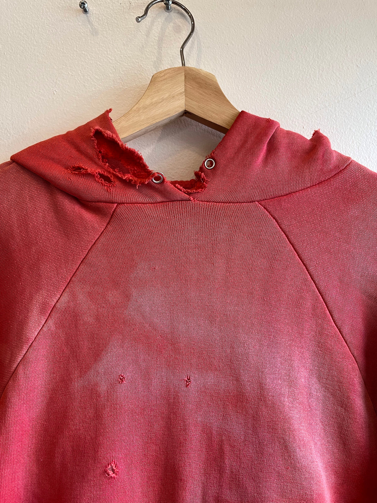 Vintage 1950’s Healthknit Sunfaded Red Thermal-Lined Hooded Sweatshirt