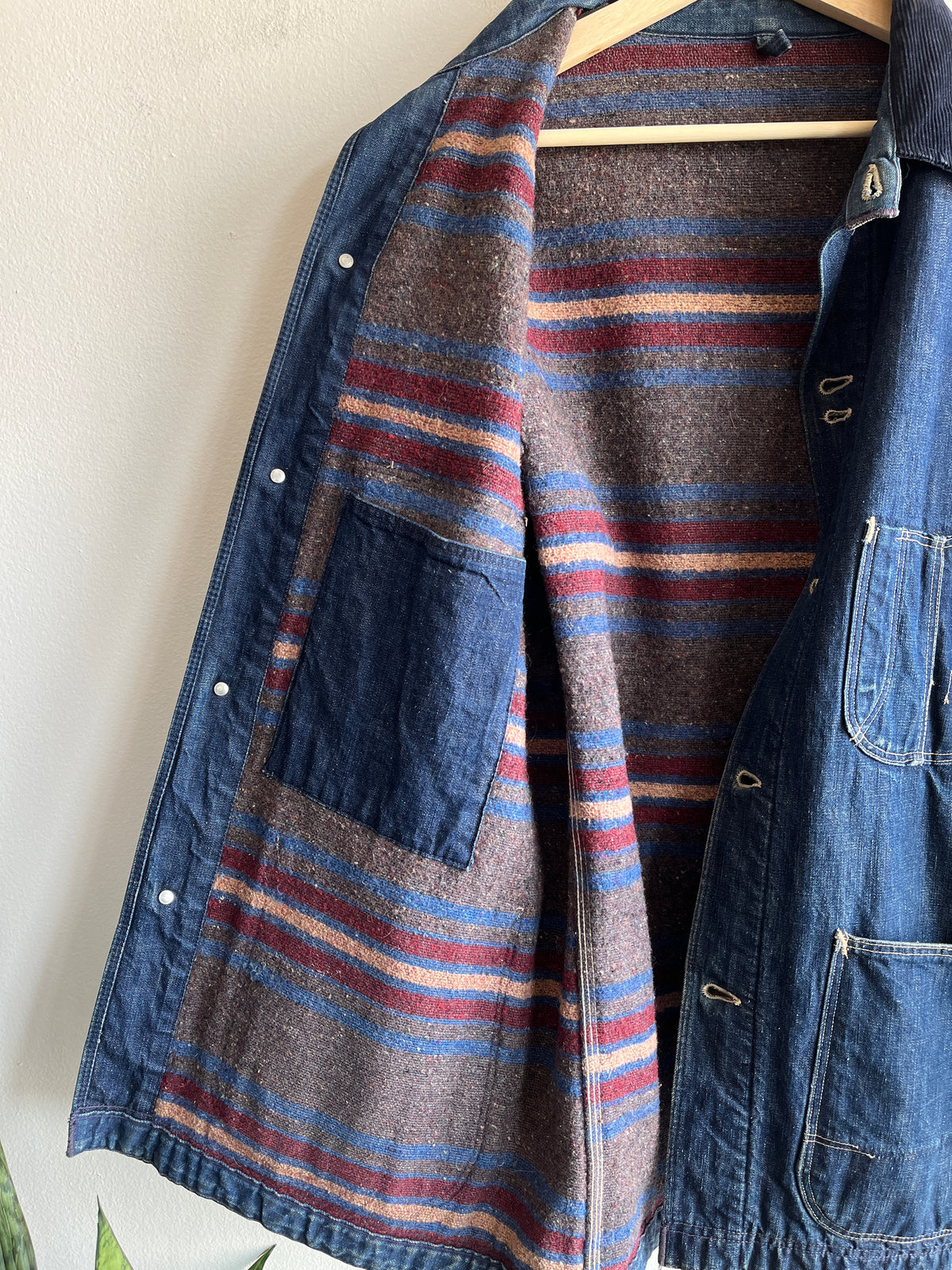 Vintage 1940’s Dark Wash Blanket Lined Denim Chore Coat - La Lovely Vintage 