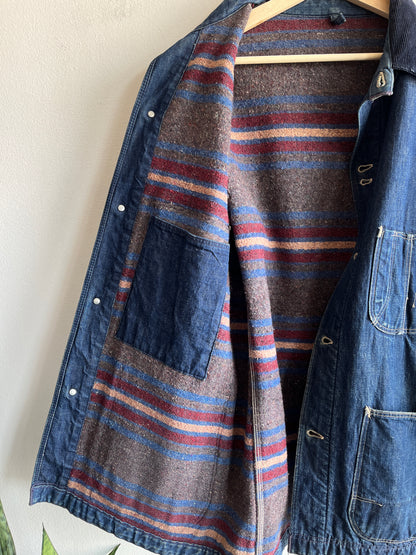Vintage 1940’s Dark Wash Blanket Lined Denim Chore Coat - La Lovely Vintage 