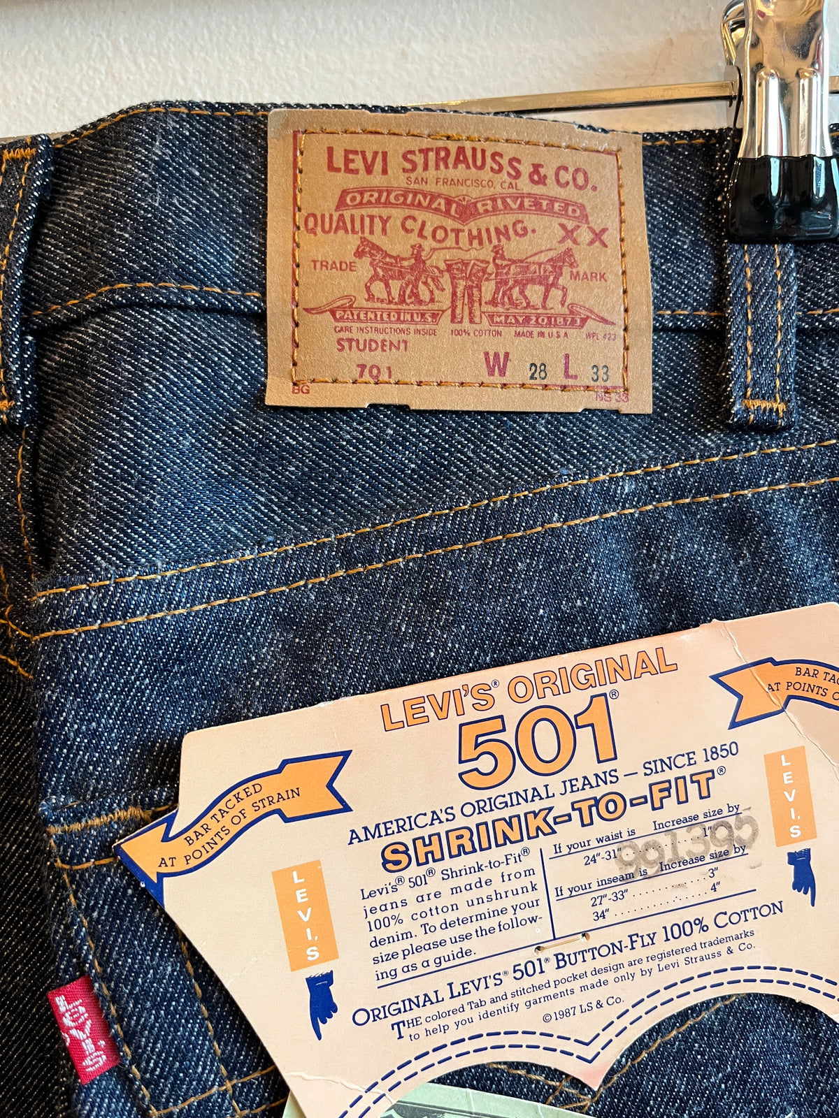 Vintage 1980’s Deadstock Levi’s 701 Denim Jeans
