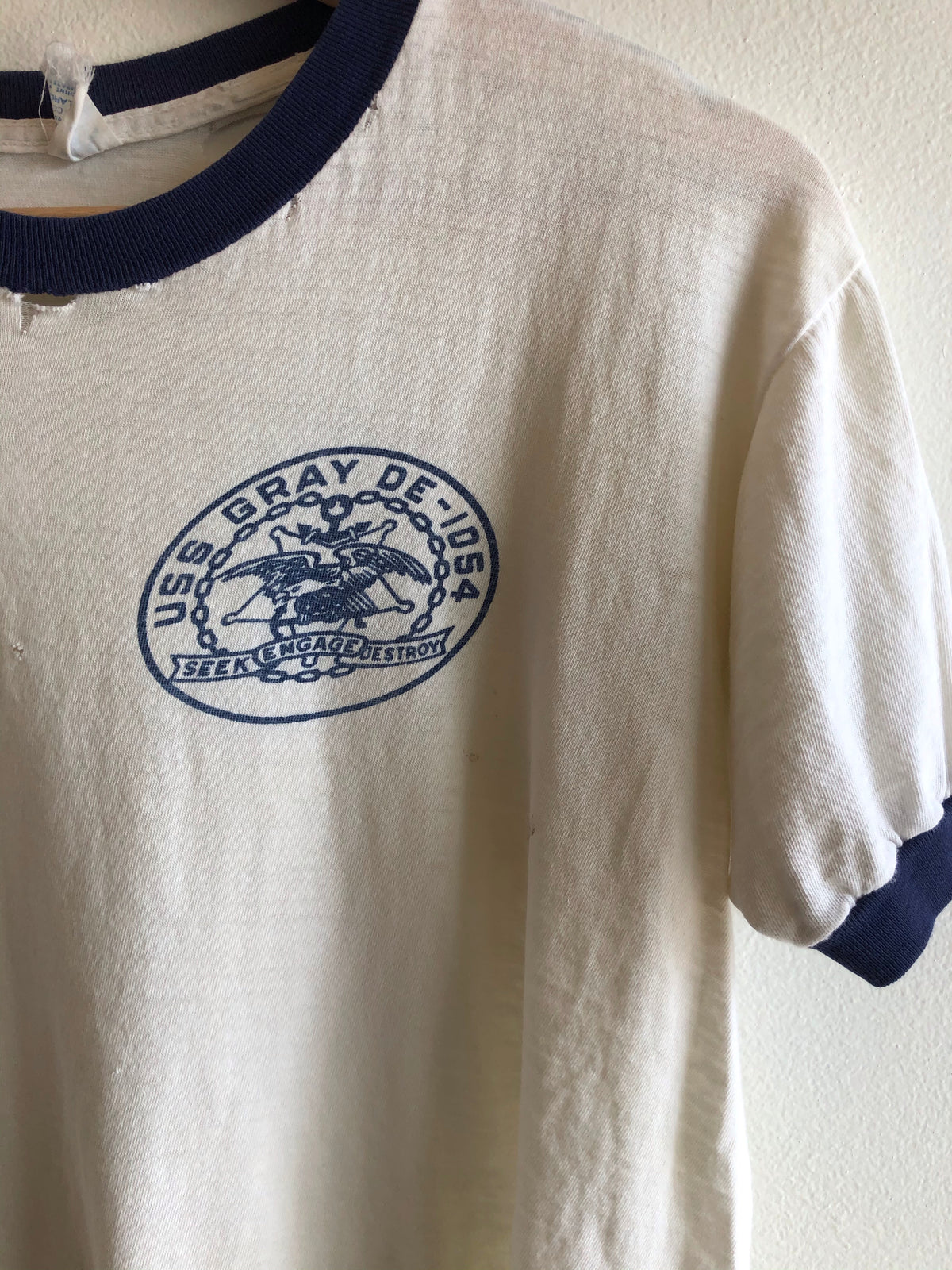Vintage 1970’s “Seek Engage Destroy” U.S. Navy Ringer T-Shirt - La Lovely Vintage 