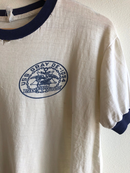 Vintage 1970’s “Seek Engage Destroy” U.S. Navy Ringer T-Shirt - La Lovely Vintage 