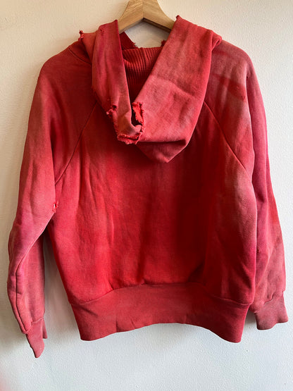 Vintage 1950’s Healthknit Sunfaded Red Thermal-Lined Hooded Sweatshirt