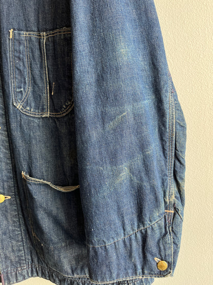 Vintage 1940’s Dark Wash Blanket Lined Denim Chore Coat - La Lovely Vintage 