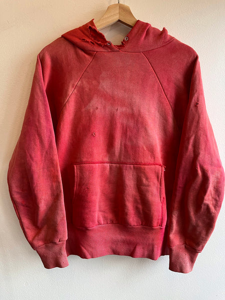 Vintage 1950’s Healthknit Sunfaded Red Thermal-Lined Hooded Sweatshirt