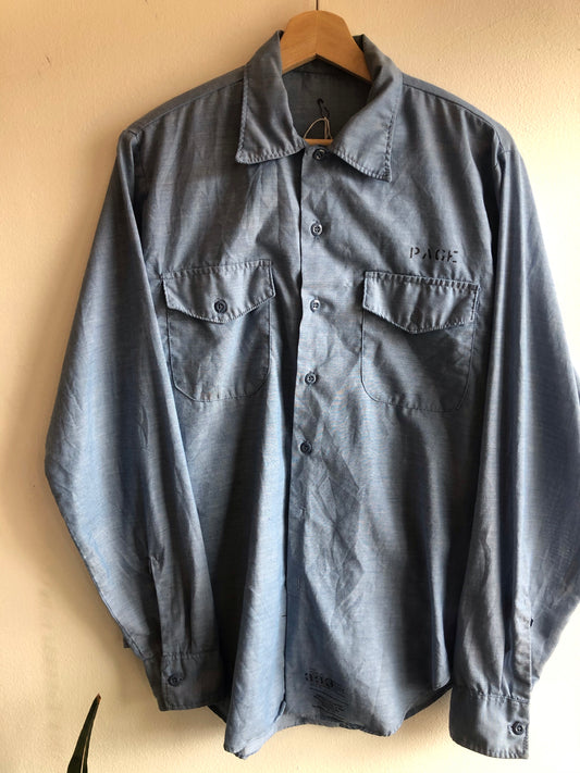 Vintage 1970’s U.S. Navy Stenciled Button-Up Chambray - La Lovely Vintage 