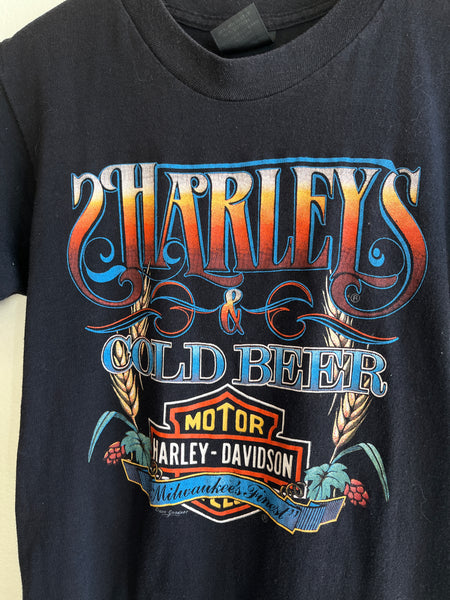 Vintage 1984 Harley Davidson “Harleys & Cold Beer” 3D Emblem T-Shirt