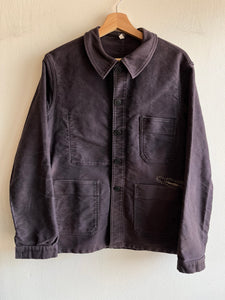 Vintage 1940’s Black French Workwear Moleskin Chore Coat