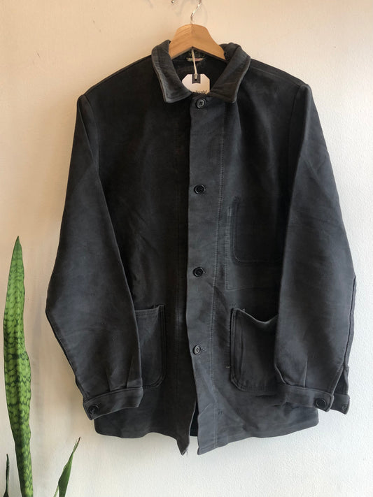 Vintage 1940/1950’s Black French Moleskin Chore Coat - La Lovely Vintage 