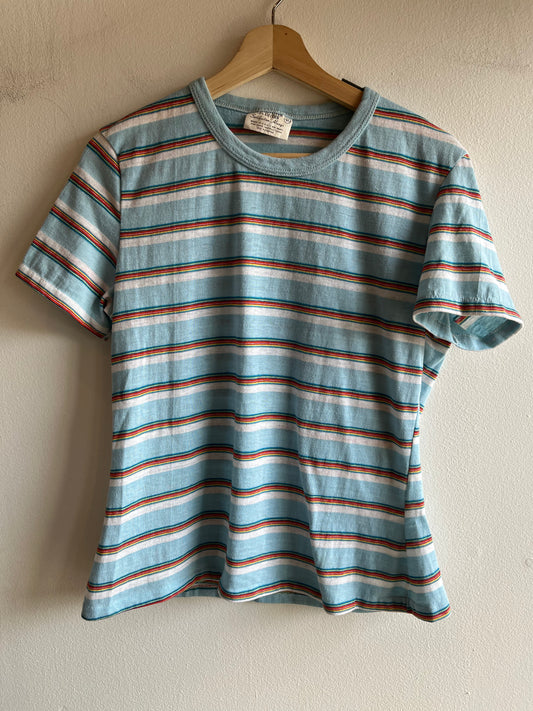 Vintage 1970’s Baby Blue Striped T-Shirt - La Lovely Vintage 